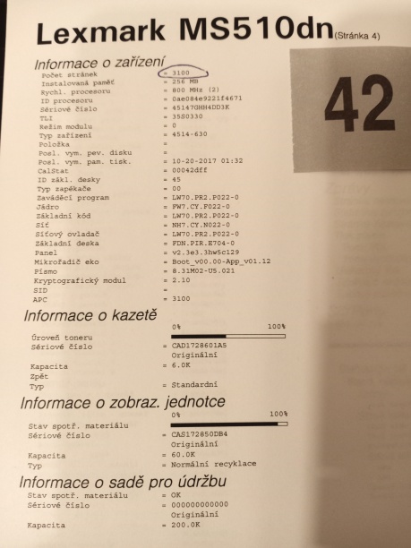 Lexmark MS510dn / A4 / laserová tiskárna / 42str za min / 1200x1200 dpi / 256MB / duplex / USB / GLAN - Záruka na tiskárnu 6.měsíců (nevztahuje se na spotřební materiál) - Vytištěno pouze 3100 stran.